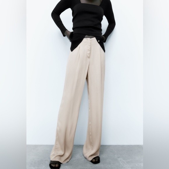 ZARA SATIN EFFECT FULL LENGTH DART PANTS - Picture 9 of 10